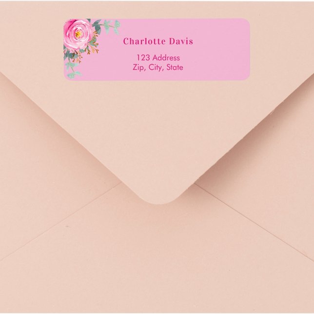 Adresse de retour de verdure florale rose rose  (Créateur téléchargé)