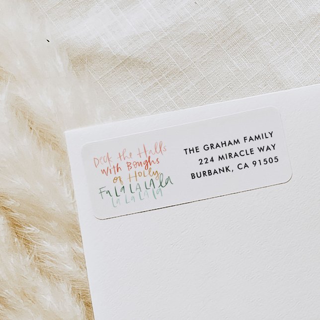 Adresse de retour Deck the Halls (Watercolor Deck the Halls Christmas carol return address labels.)