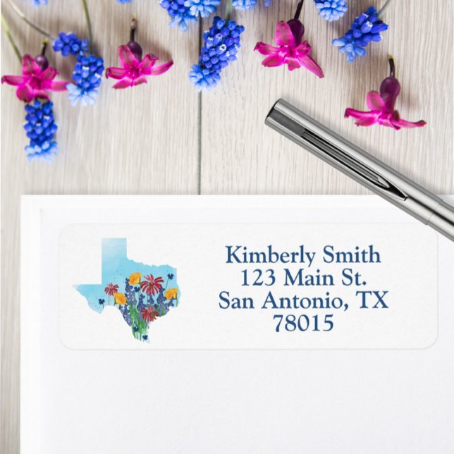 Adresse de retour des Fleurs sauvages du Texas (Texas Wildflowers return address label)