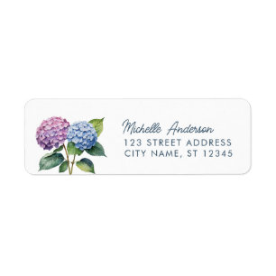 Adresse de retour d'hortensia à l'aquarelle élégan