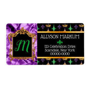Adresse de retour d'or de mardi gras pourpre de
