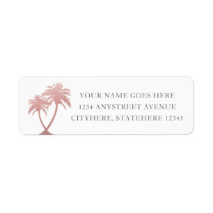 Adresse de retour d'or de palmier rose chic de
