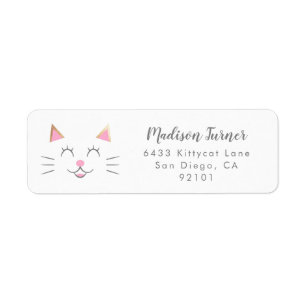 Adresse de retour d'or de rose de visage de chat
