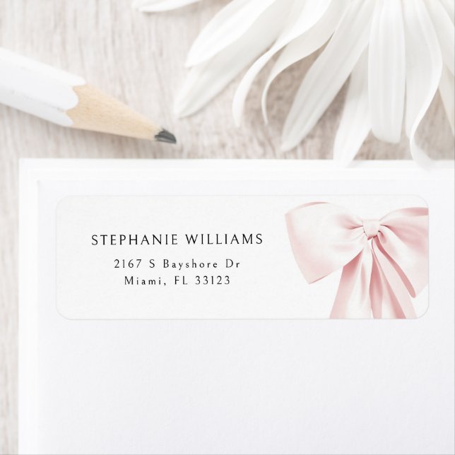 Adresse de retour du Baby shower Bow rose pâle (En situation)