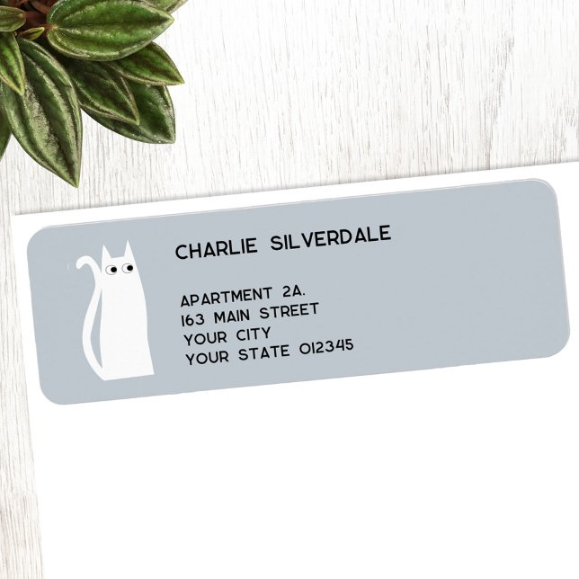 Adresse de retour du chat blanc (Fun white cat personalized return address label)