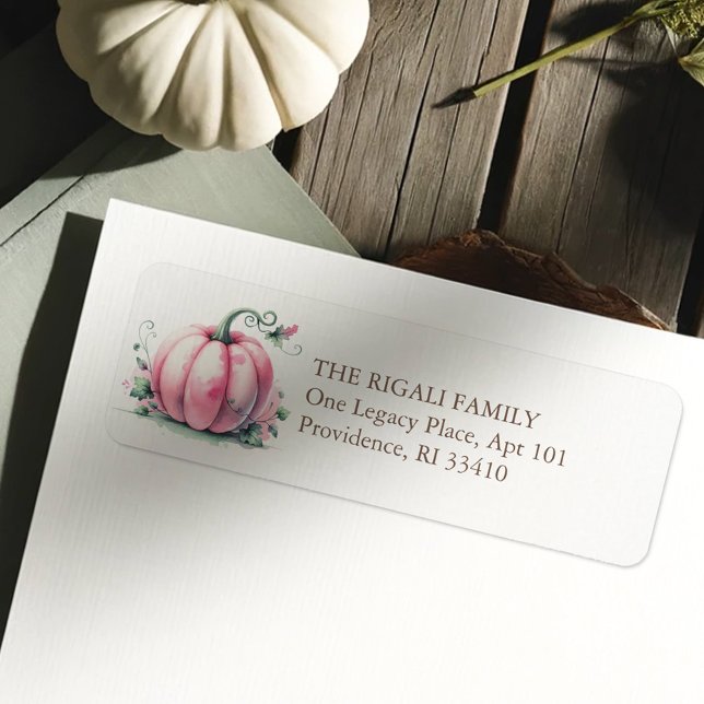 Adresse de retour du Citrouille rose aquarelle (Pink pumpkins return address labels)