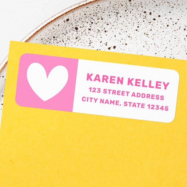 Adresse de retour du coeur rose gras (Cute heart bold pink white return address label)