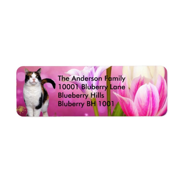 Adresse de retour du étiquette Chat & Fleurs (Devant)
