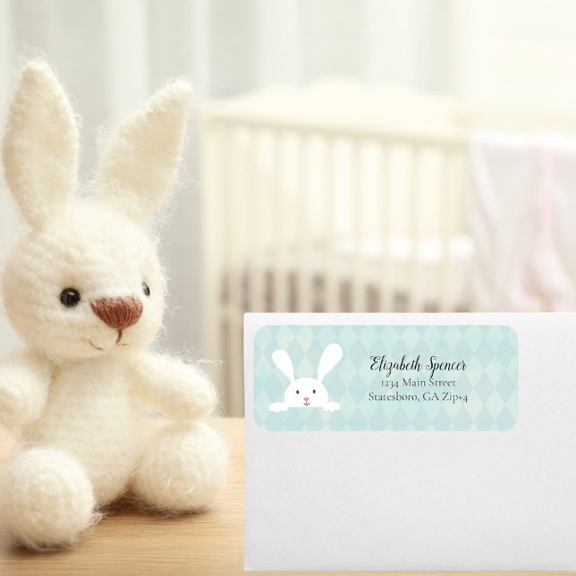 Adresse de retour du lapin blanc mignon | Aqua Blu (Créateur téléchargé)