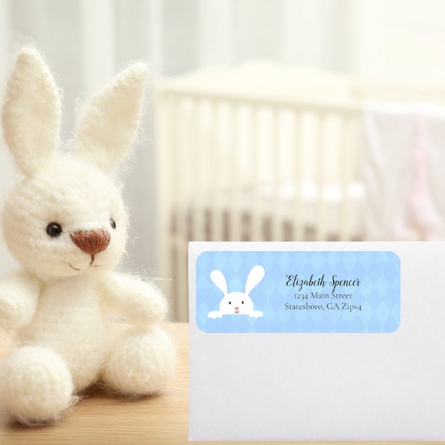 Adresse de retour du lapin blanc mignon | Bleu béb (Créateur téléchargé)