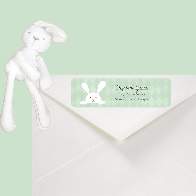 Adresse de retour du lapin blanc mignon | Vert (Créateur téléchargé)