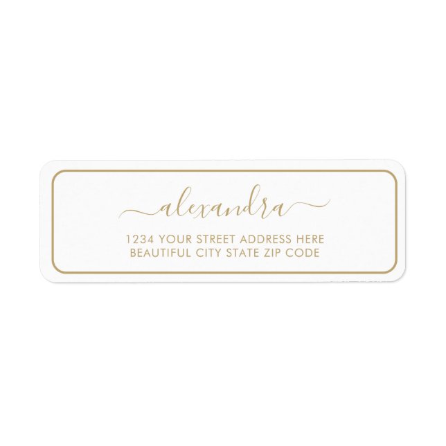 Adresse de retour du Mariage de script Gold élégan (Devant)