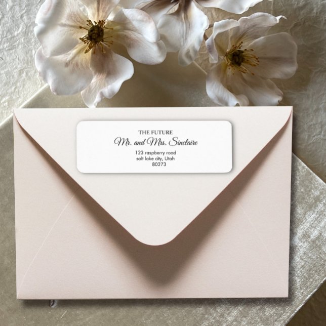 Adresse de retour du Mariage de script noir simple (Créateur téléchargé)