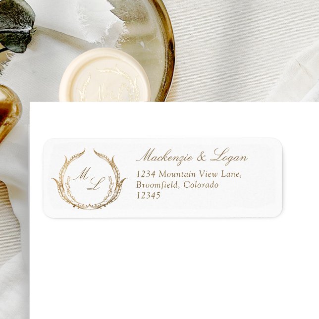 Adresse de retour du Mariage Monogramme blanc et o (Créateur téléchargé)