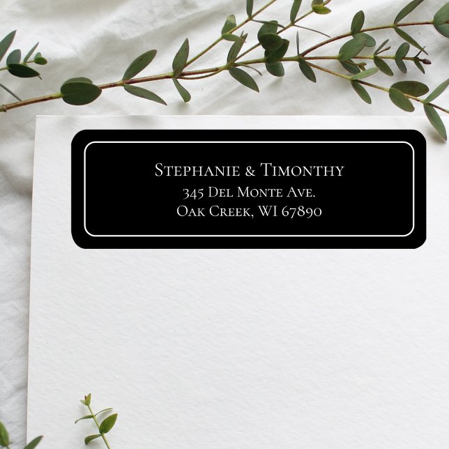 Adresse de retour du Mariage noir classique simple (Effortlessly manage wedding correspondence with our simple return labels, ensuring seamless mailing.)