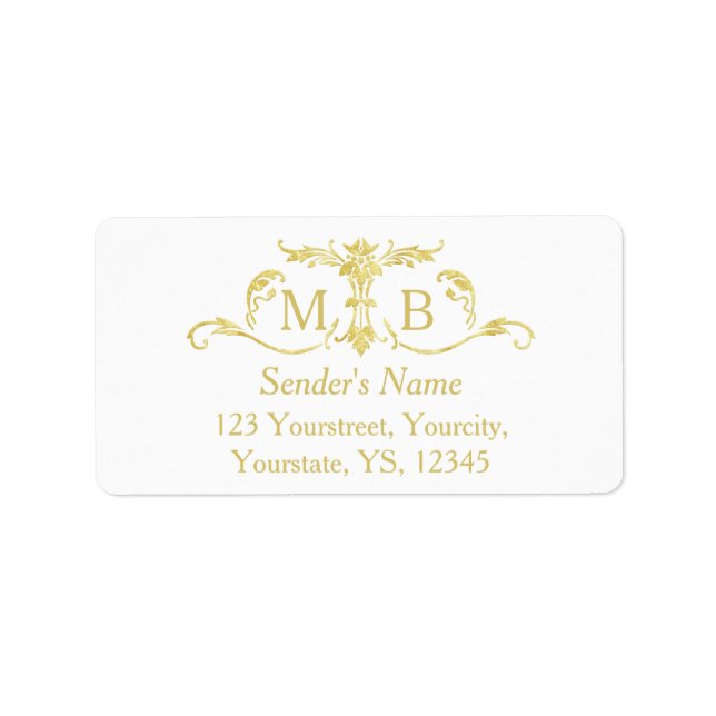 Adresse de retour du monogramme d'or étiquettes ét (Devant)