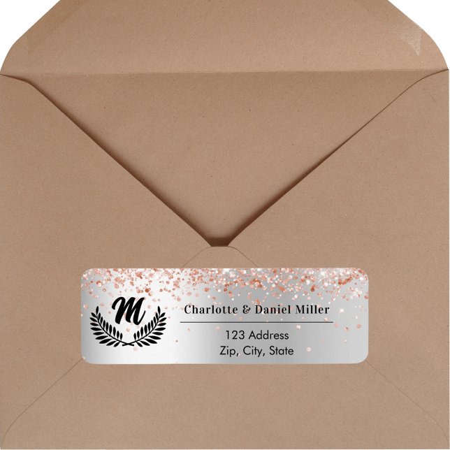 Adresse de retour du monogramme or rose argent (Créateur téléchargé)