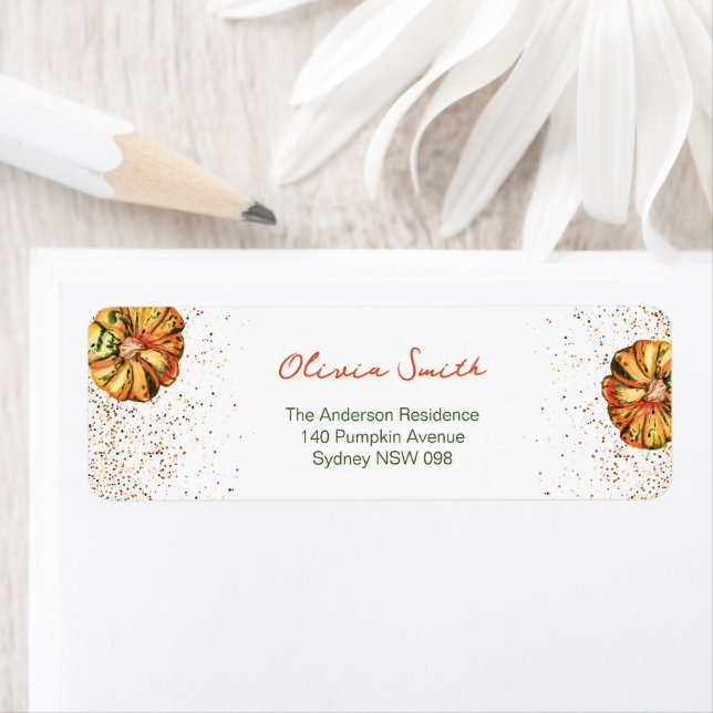Adresse de retour du petit baby shower Citrouille  (En situation)