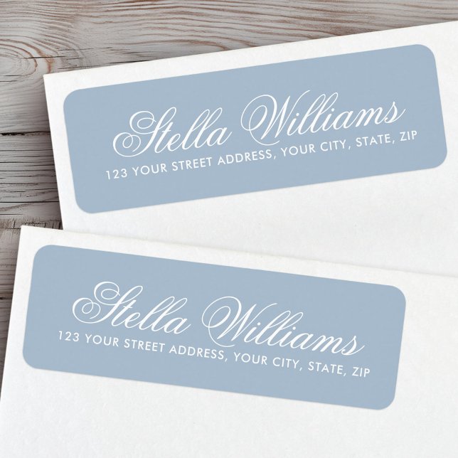 Adresse de retour du script de calligraphie bleu p (Muted dusty blue calligraphy script return address label)