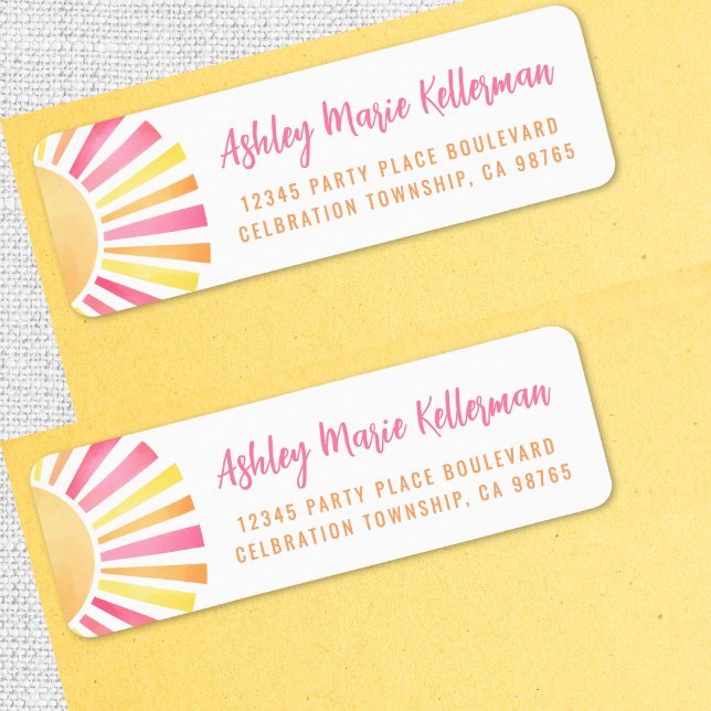 Adresse de retour du soleil rose (Bright Pink Sun Return Address label )
