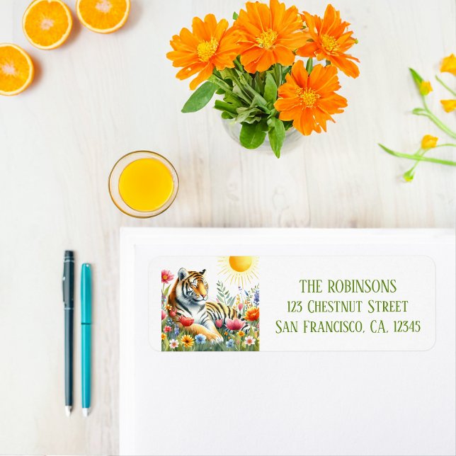 Adresse de retour du tigre d'aquarelle de printemp (Créateur téléchargé)