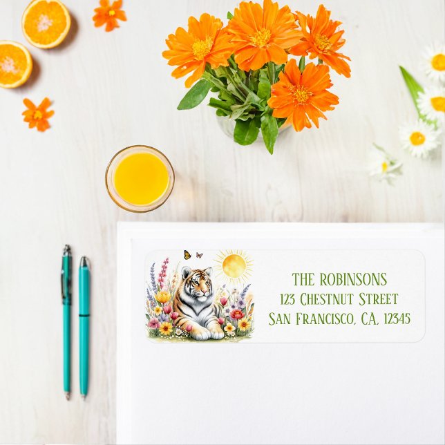 Adresse de retour du tigre d'aquarelle de printemp (Créateur téléchargé)