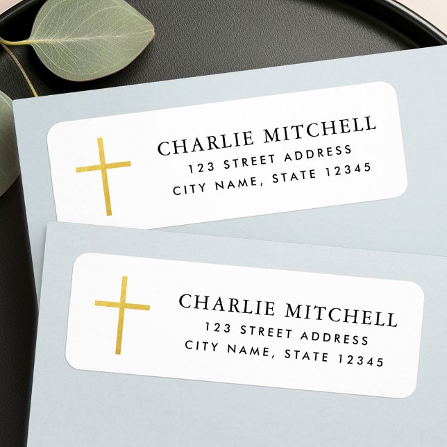 Adresse de retour d'un dégradé d'or simple (Simple faux golden gradient cross return address label)