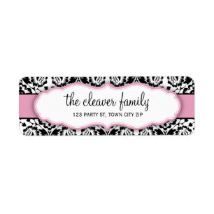 ADRESSE DE RETOUR élégant damassé noir pastel rose