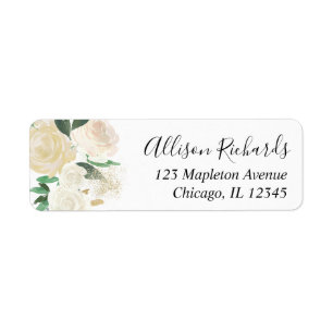 Adresse de retour élégante d'or crème de roses
