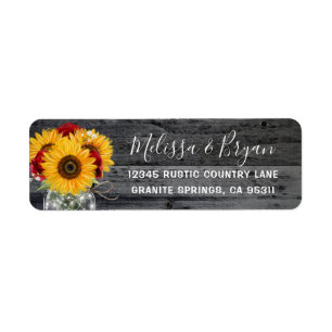 Adresse de retour en bois rustique de rose rouge