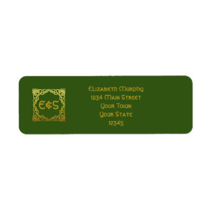 Adresse de retour en faux or vert mariage celtique