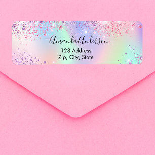 Adresse de retour en holographique rose violet sci