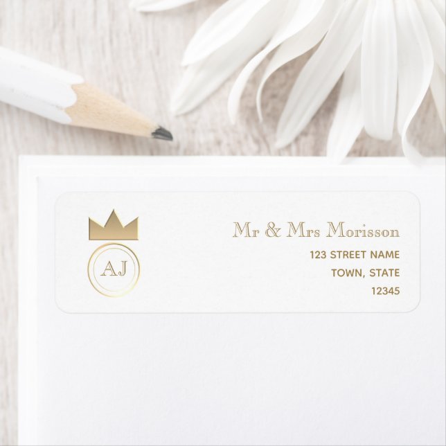Adresse de retour en monogramme doré (En situation)