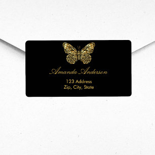 Adresse de retour en or noir papillon expédition