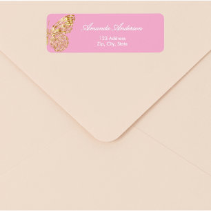 Adresse de retour en or rose papillon
