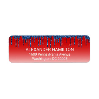 Adresse de retour en rouge et bleu avec paillettes