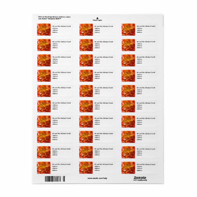 Adresse de retour Fleur de feu d'étiquette (Feuille entière)