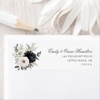 Adresse de retour Floral foncé Noir & Crème Boho