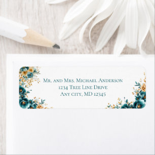 Adresse de retour florale aquarelle sarcelle or