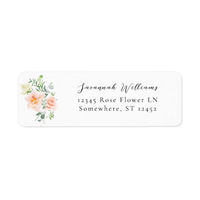 Adresse de retour florale blanche et blanche Étiqu (Devant)