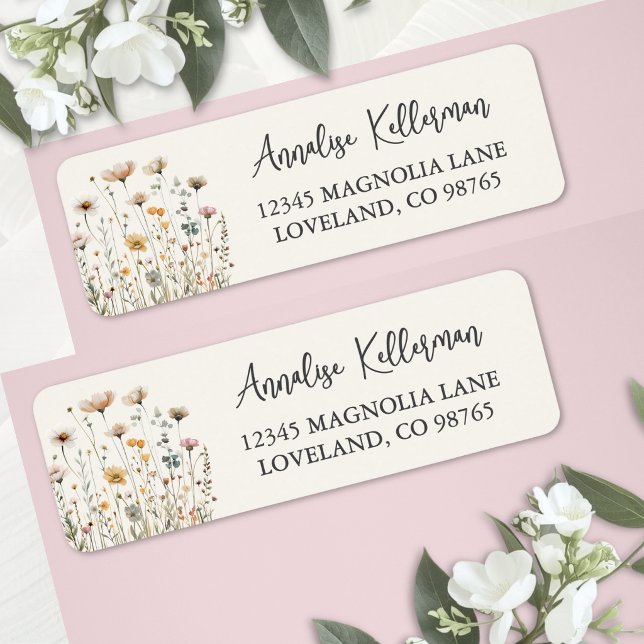 Adresse de Retour Florale de Fleur Sauvage Bohème (Boho Wildflower Floral Return Address Label )