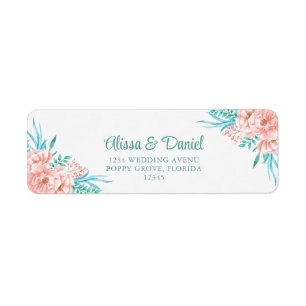 Adresse de retour Florale de Pêche et Turquoise