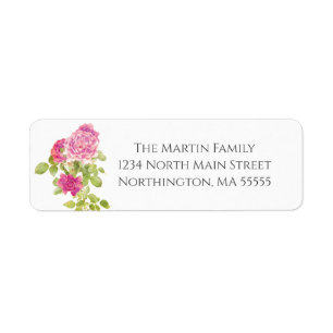 Adresse de retour florale de roses vintages roses