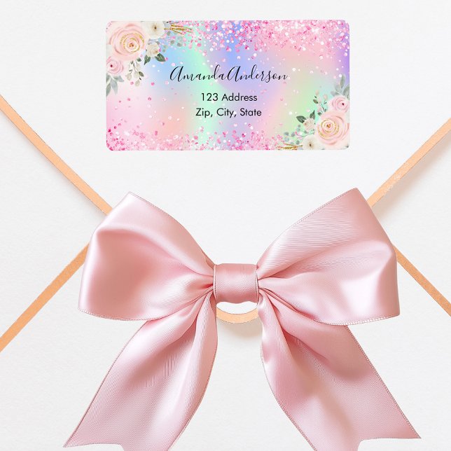 Adresse de retour florale holographique rose vif (Créateur téléchargé)