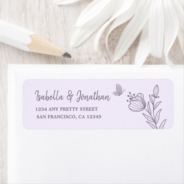Adresse de retour florale mauve élégante romantiqu (En situation)
