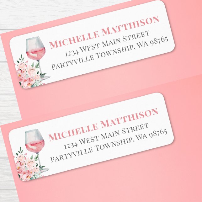 Adresse de Retour Florale Vin Rose (Pink Wine Floral Return Address label)