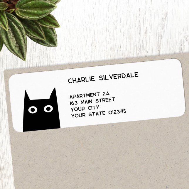 Adresse de retour Fun Black Cat (Fun black cat return address label for animal lovers)