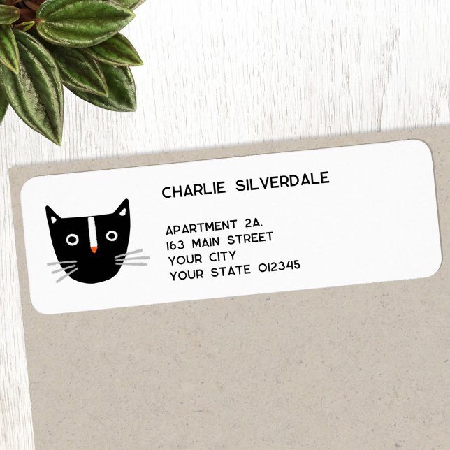 Adresse de retour Fun Black Cat (Fun black cat personalized return address label)