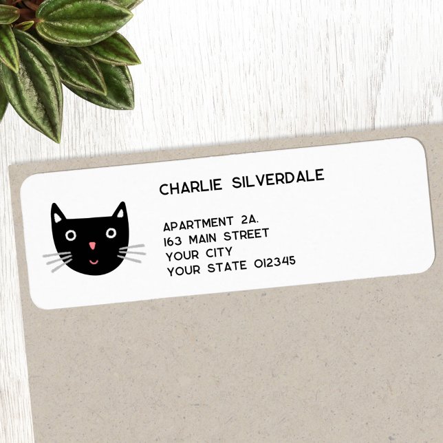 Adresse de retour Fun Black Cat (Fun black cat personalized return address label)