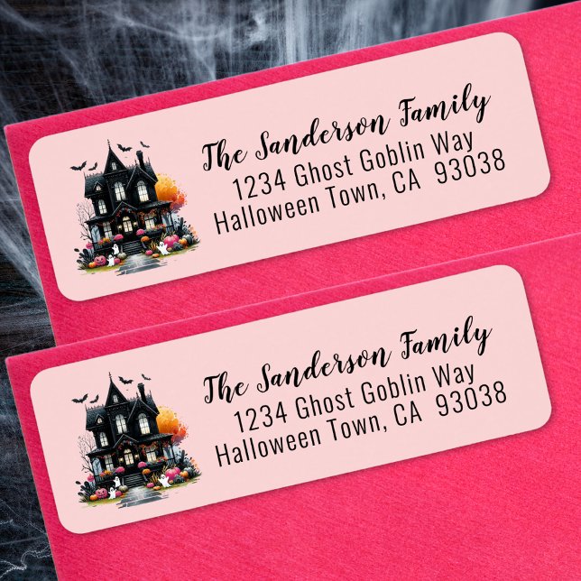 Adresse de retour Haunted House Pink Halloween (Haunted House Pink Halloween Return Address label)
